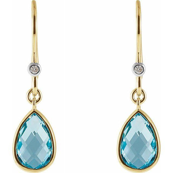14K Yellow Gold Swiss Blue Topaz & Diamond Earrings