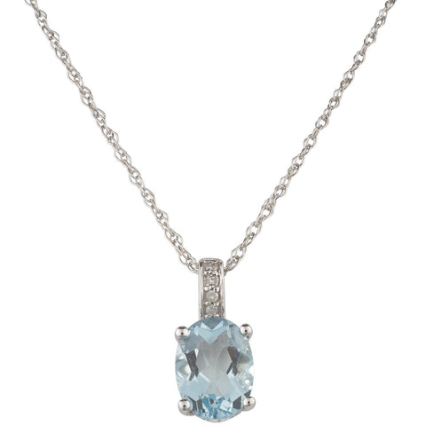 14k White Gold Diamond and Aquamarine Pendant with Chain