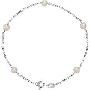 Sterling Silver Freshwater Cultured Pearl Station 7" Bracelet - Moijey Fine Jewelry and Diamonds