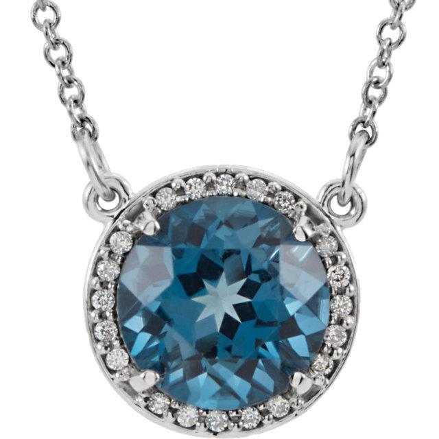 London Blue Topaz & .04 CTW Diamond Halo Necklace