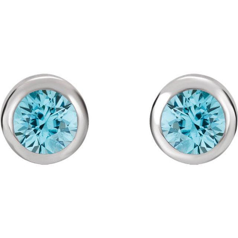 Bezel-Set Blue Zircon Stud Earrings - Moijey Fine Jewelry and Diamonds
