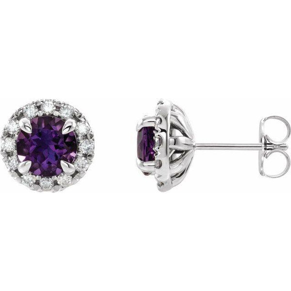 Amethyst & 1/3 CTW Diamond Halo Stud Earrings - Moijey Fine Jewelry and Diamonds