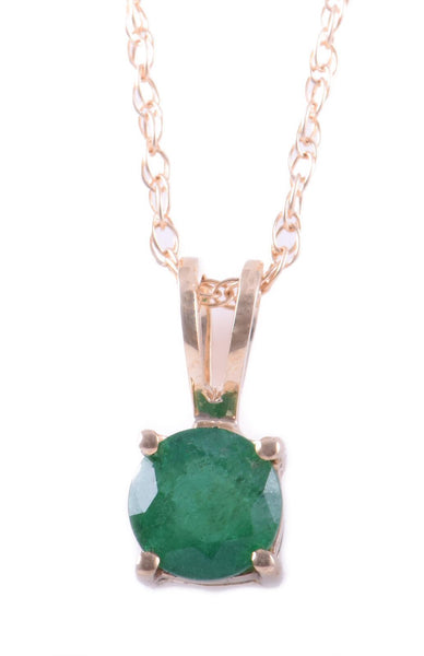 14k Yellow Gold Emerald Pendant with Chain