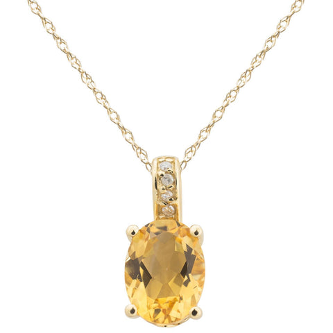 14k Yellow Gold Diamond and Citrine Pendant With Chain