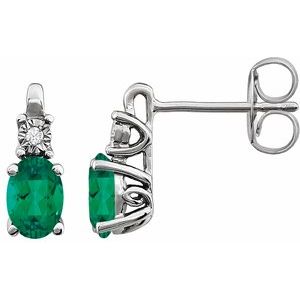 14K White  Lab-Grown Emerald & .02 CTW Natural Diamond Earrings
