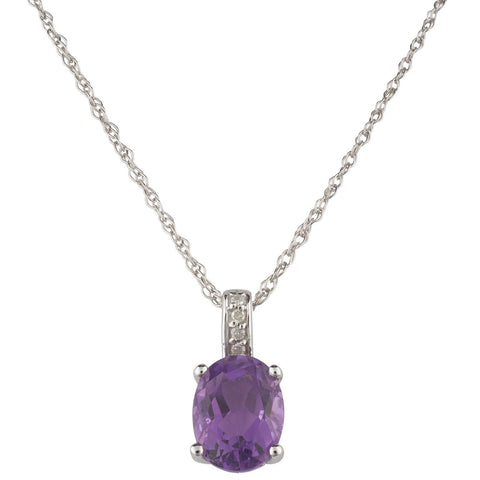 14k White Gold Diamond and Amethyst Pendant With Chain