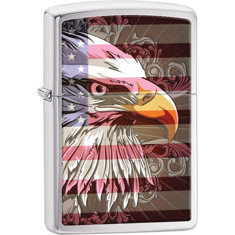 Zippo® Bald Eagle & American Flag Brushed Chrome Lighter