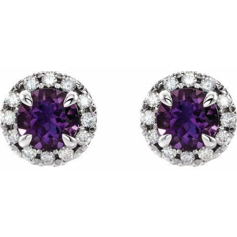Amethyst & 1/3 CTW Diamond Halo Stud Earrings - Moijey Fine Jewelry and Diamonds