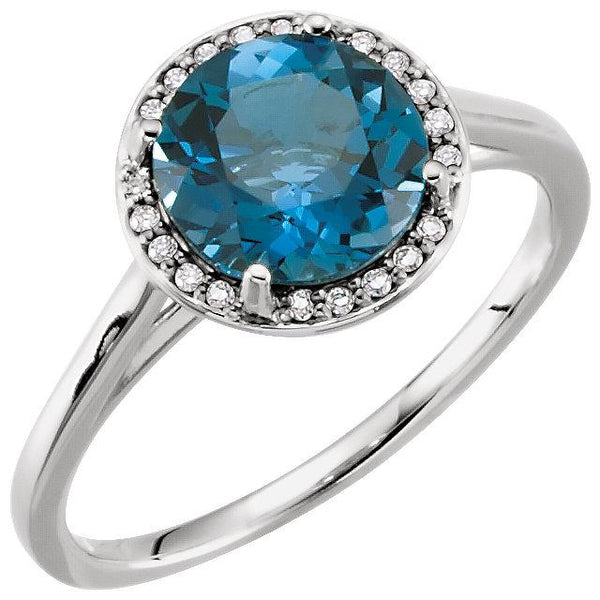 London Blue Topaz & .05 CTW Diamond Halo Ring