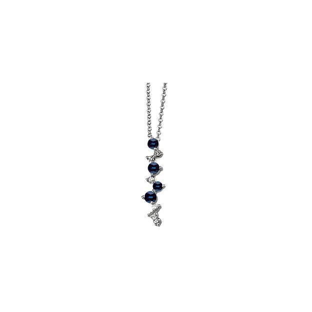 14kt White Gold 1/10CTW Diamond & Blue Sapphire Necklace 18"