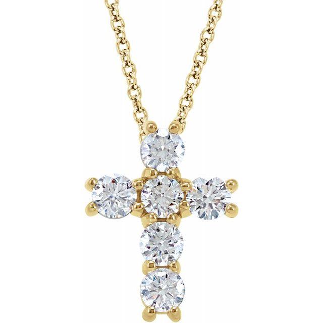 14K. Yellow Gold with 1/2 Diamond Cross necklace