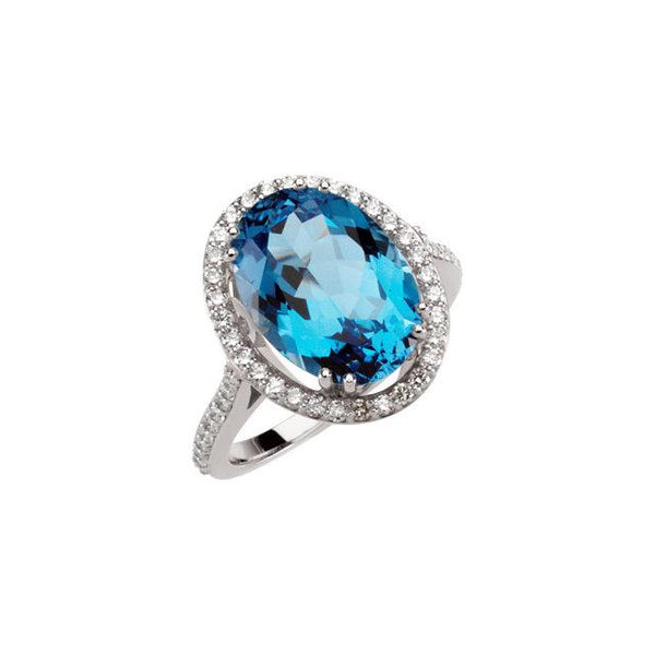 Swiss Blue Topaz and Diamond Halo Cocktail Ring