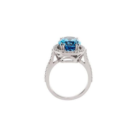 Swiss Blue Topaz and Diamond Halo Cocktail Ring - Moijey Fine Jewelry and Diamonds