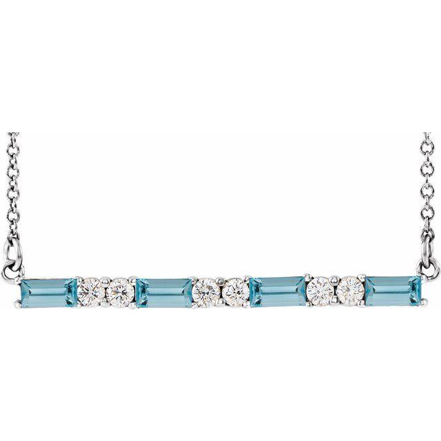 Aquamarine & 1/5 CTW Diamond Bar 16-18" Necklace