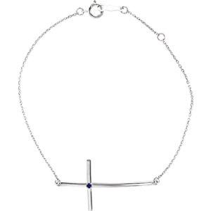 14K White Blue Sapphire Sideways Cross Bracelet - Moijey Fine Jewelry and Diamonds