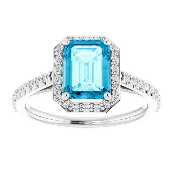 14K White 1/3 CTW Diamond & 8x6 Emerald Aquamarine Engagement Ring
