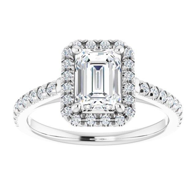 Emerald-Cut French-Set Halo Engagement Ring Mounting