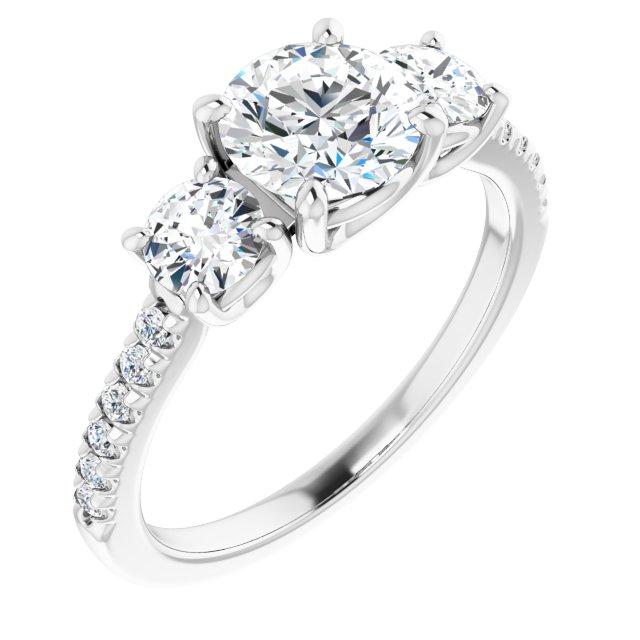 French-Set Three-Stone Round Engagement Ring Setting