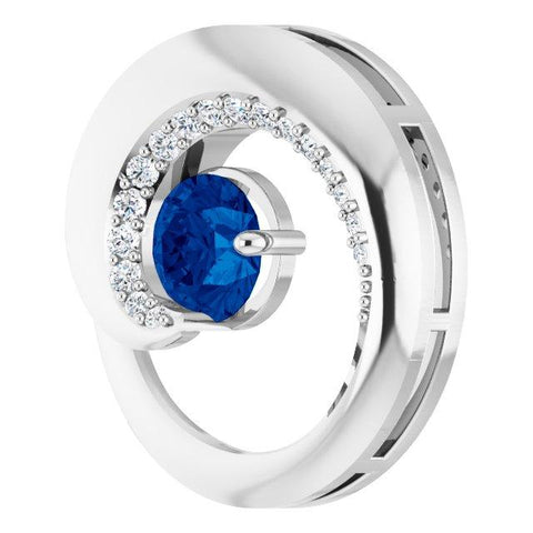 14kt White Gold 1/5CTW Diamond & Blue Sapphire Pendant