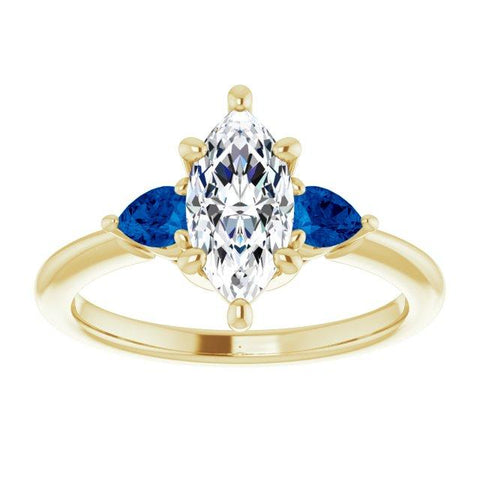 1-carat Marquise and Sapphire Pear Three-Stone Engagement Ring Setting - Moijey Fine Jewelry and Diamonds