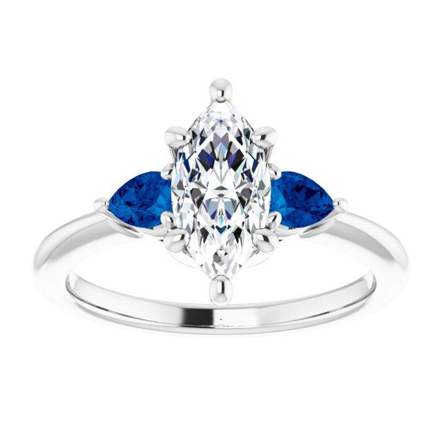 1-carat Marquise and Sapphire Pear Three-Stone Engagement Ring Setting