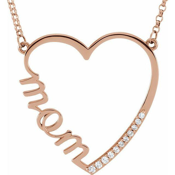 14K Gold Mom Heart Necklace with Diamonds