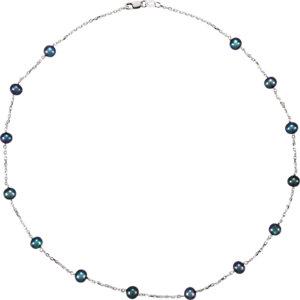 Sterling Silver Freshwater Black Cultured Pearl Station 18" Necklace - Moijey Fine Jewelry and Diamonds