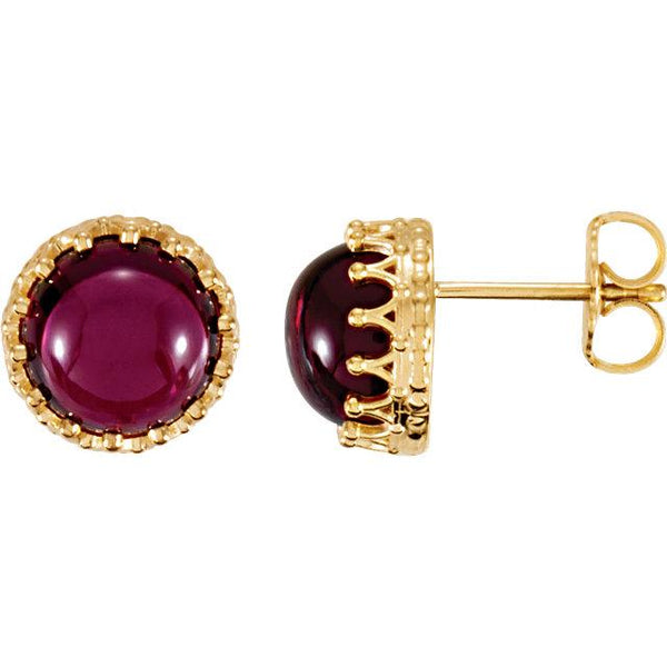 Yellow Gold Crown Bezel Rhodolite Garnet Stud Earrings (8mm) - Moijey Fine Jewelry and Diamonds