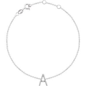 14K White 1/10 CTW Diamond Initial "A" 6-7" Bracelet - Moijey Fine Jewelry and Diamonds