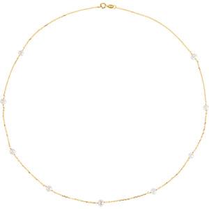 14K Yellow White Freshwater Cultured Pearl Station 18" Necklace - Moijey Fine Jewelry and Diamonds