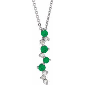 14K White Natural Emerald & 1/10 CTW Natural Diamond Scattered Bar 18" Necklace