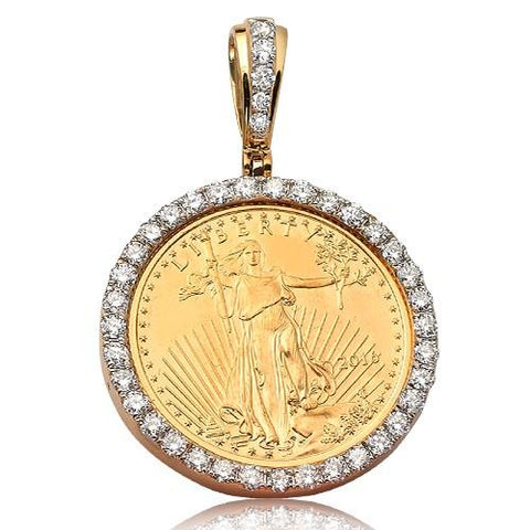 14KY 1.35ctw Diamond 1/4th OZ American Eagle Pendant - Moijey Fine Jewelry and Diamonds