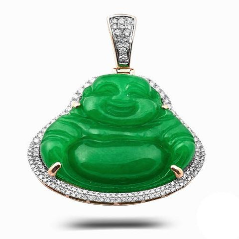 14KY 1.00ctw Diamond Pendant with 54.40CT Jade Buddha - Moijey Fine Jewelry and Diamonds