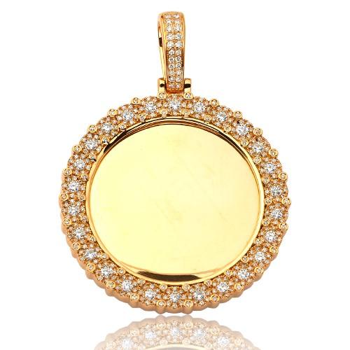 14KY 1.50ctw Mirror Place Disc Pendant with Fleur Cluster Border - Moijey Fine Jewelry and Diamonds
