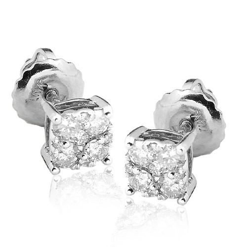 14KW 0.33ctw Diamond Square Cluster Earring Studs