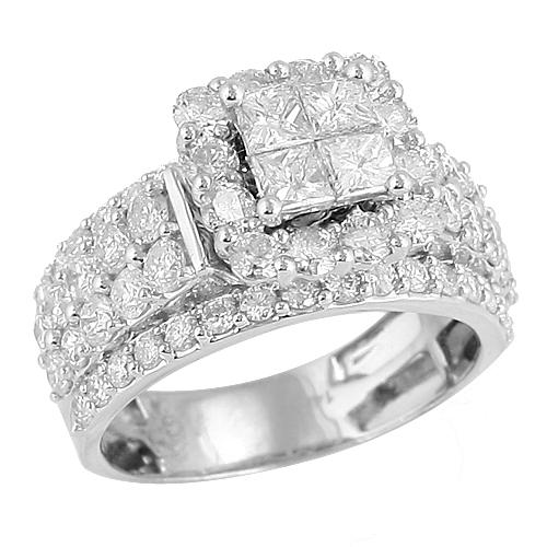 14K White Gold 3.05ctw Princess Cut Diamond Quad-Head Ring - Moijey Fine Jewelry and Diamonds