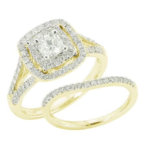 14K Yellow Gold 1.10ctw Round Cut Diamond Bridal Set