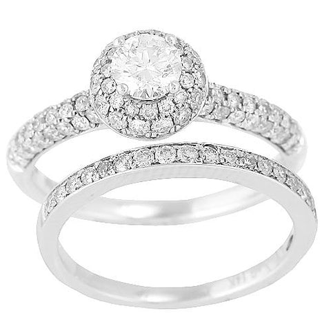 14K White Gold 1.25ctw Round Cut Diamond Double Halo Bridal Set - Moijey Fine Jewelry and Diamonds