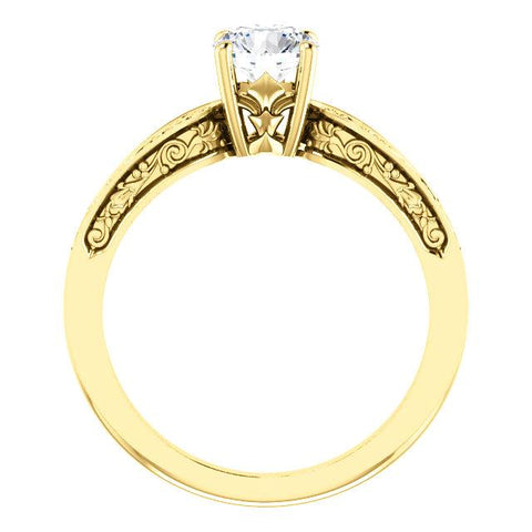 14K Yellow 5.8mm Round Floral-Inspired Solitaire Engagement Ring Mounting - Moijey Fine Jewelry and Diamonds