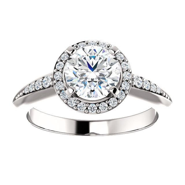 14K White 6.5mm Round Knife Edge Halo-Style Engagement Ring Mounting - Moijey Fine Jewelry and Diamonds