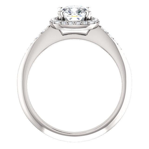 14K White 6x6mm Cushion Knife Edge Halo-Style Engagement Ring Mounting - Moijey Fine Jewelry and Diamonds