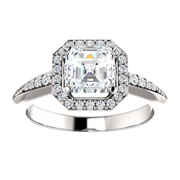 14K White 6x6mm Asscher Knife Edge Halo-Style Engagement Ring Mounting - Moijey Fine Jewelry and Diamonds
