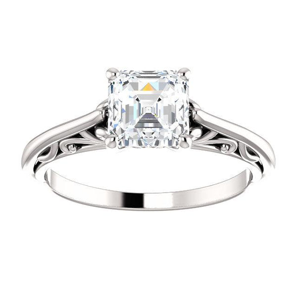 14K White 6x6mm Asscher Solitaire Engagement Ring Mounting