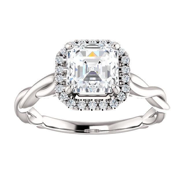 14K White 6mm Asscher Engagement Ring Mounting