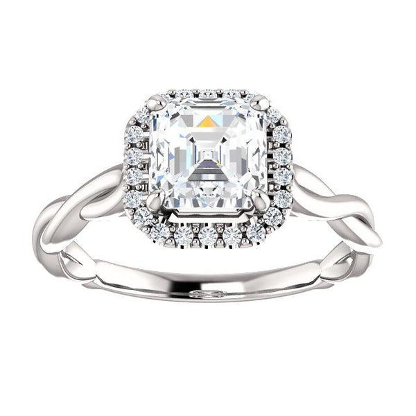 14K White 6mm Asscher Engagement Ring Mounting