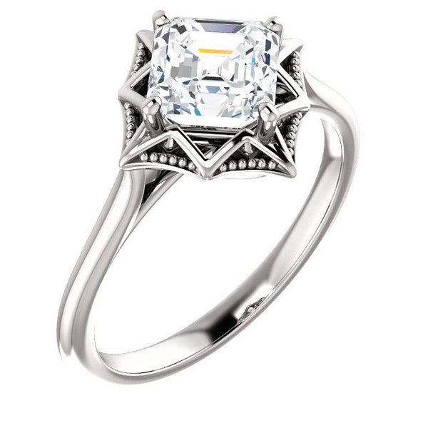 14K White 6x6mm Asscher Ring Mounting - Moijey Fine Jewelry and Diamonds