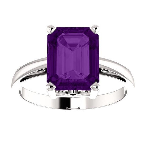 Emerald-Cut Amethyst Scroll Solitaire Ring - Moijey Fine Jewelry and Diamonds