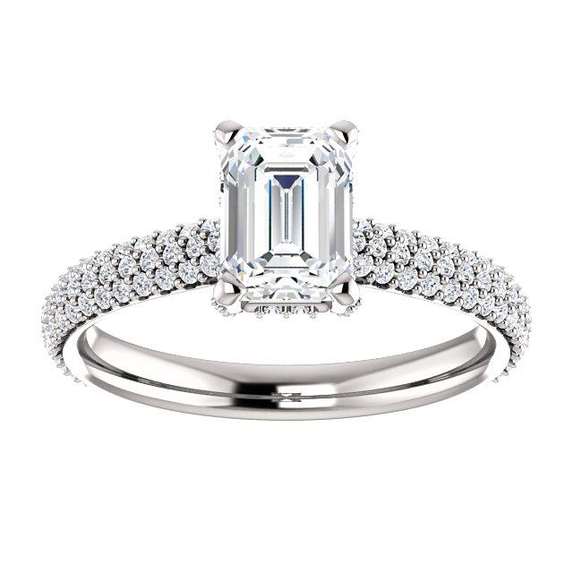 Pave Accented Emerald-Cut Engagement Ring Setting