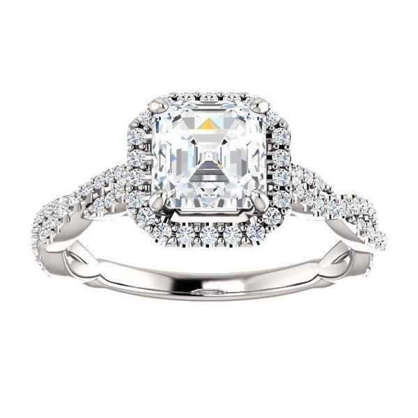 14K White 6mm Asscher Engagement Ring Mounting - Moijey Fine Jewelry and Diamonds