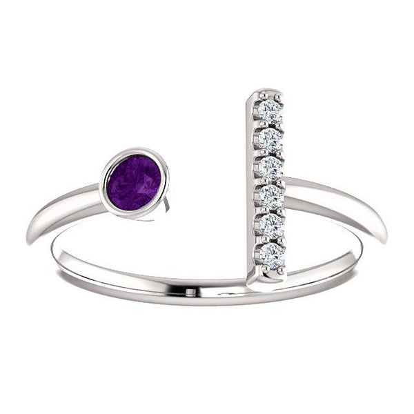 Bezel-Set Amethyst & .05 CTW Diamond Bar Ring - Moijey Fine Jewelry and Diamonds